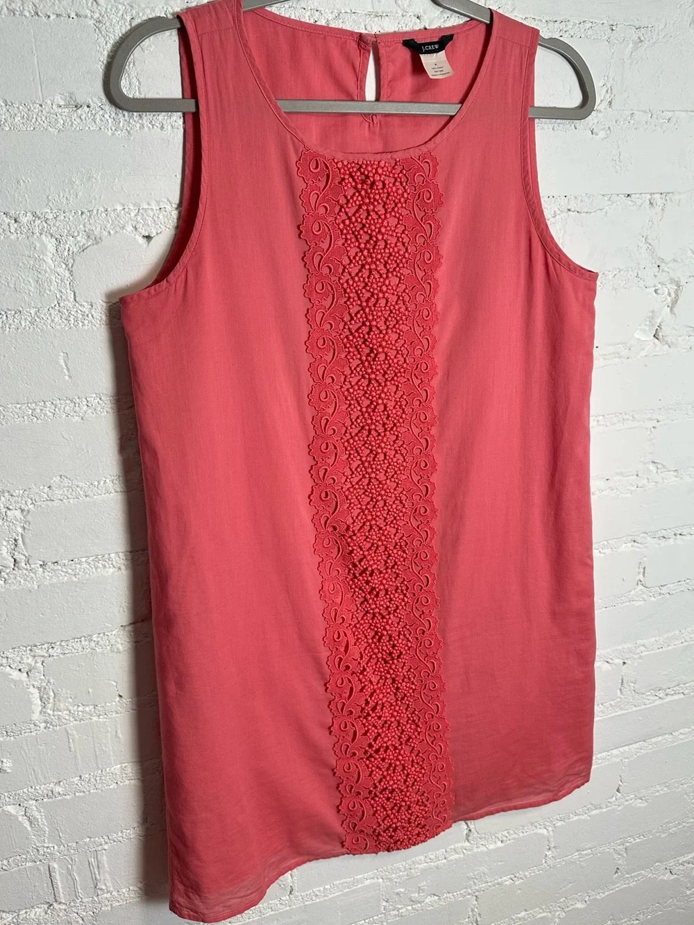 J Crew Coral Shift Lace Embroidery Crochet 100% Cotton Lined Mini Dress or Cover